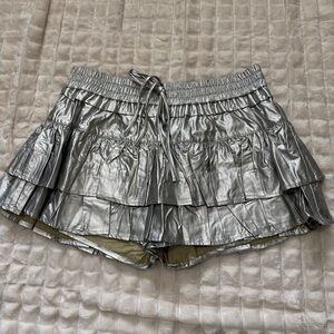 NEW Shug Large Silver Metallic Lala Mini Skirt Skort ~ Party Festive Going Out